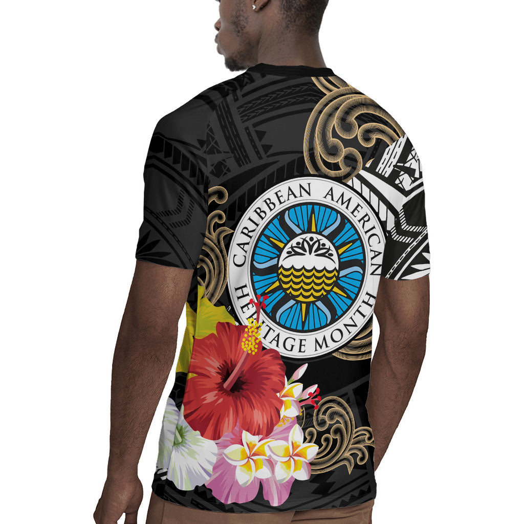 Caribbean American Heritage Month Rugby Jersey Tribal Pattern Tropical Hibiscus Flower