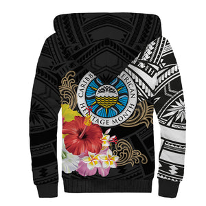 Caribbean American Heritage Month Sherpa Hoodie Tribal Pattern Tropical Hibiscus Flower
