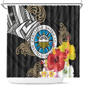 Caribbean American Heritage Month Shower Curtain Tribal Pattern Tropical Hibiscus Flower