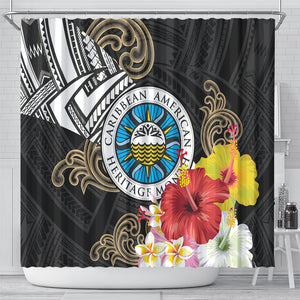 Caribbean American Heritage Month Shower Curtain Tribal Pattern Tropical Hibiscus Flower