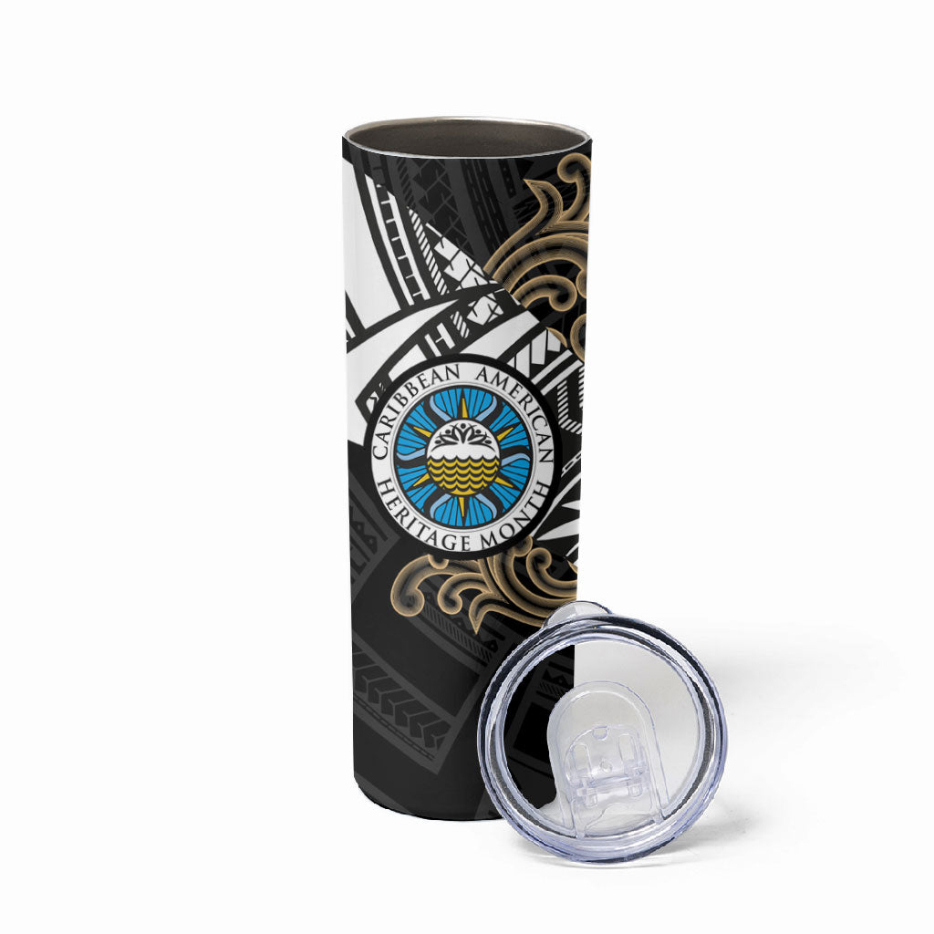 Caribbean American Heritage Month Skinny Tumbler Tribal Pattern Tropical Hibiscus Flower