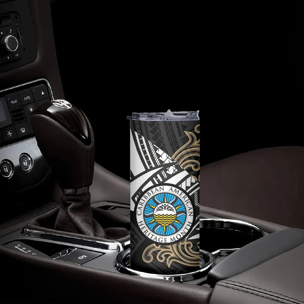 Caribbean American Heritage Month Skinny Tumbler Tribal Pattern Tropical Hibiscus Flower