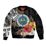 Caribbean American Heritage Month Sleeve Zip Bomber Jacket Tribal Pattern Tropical Hibiscus Flower