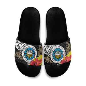 Caribbean American Heritage Month Slide Sandals Tribal Pattern Tropical Hibiscus Flower