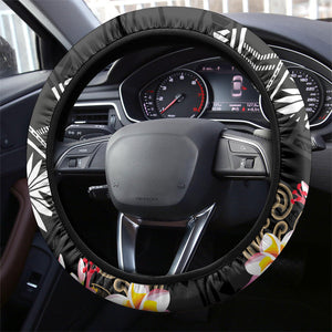 Caribbean American Heritage Month Steering Wheel Cover Tribal Pattern Tropical Hibiscus Flower