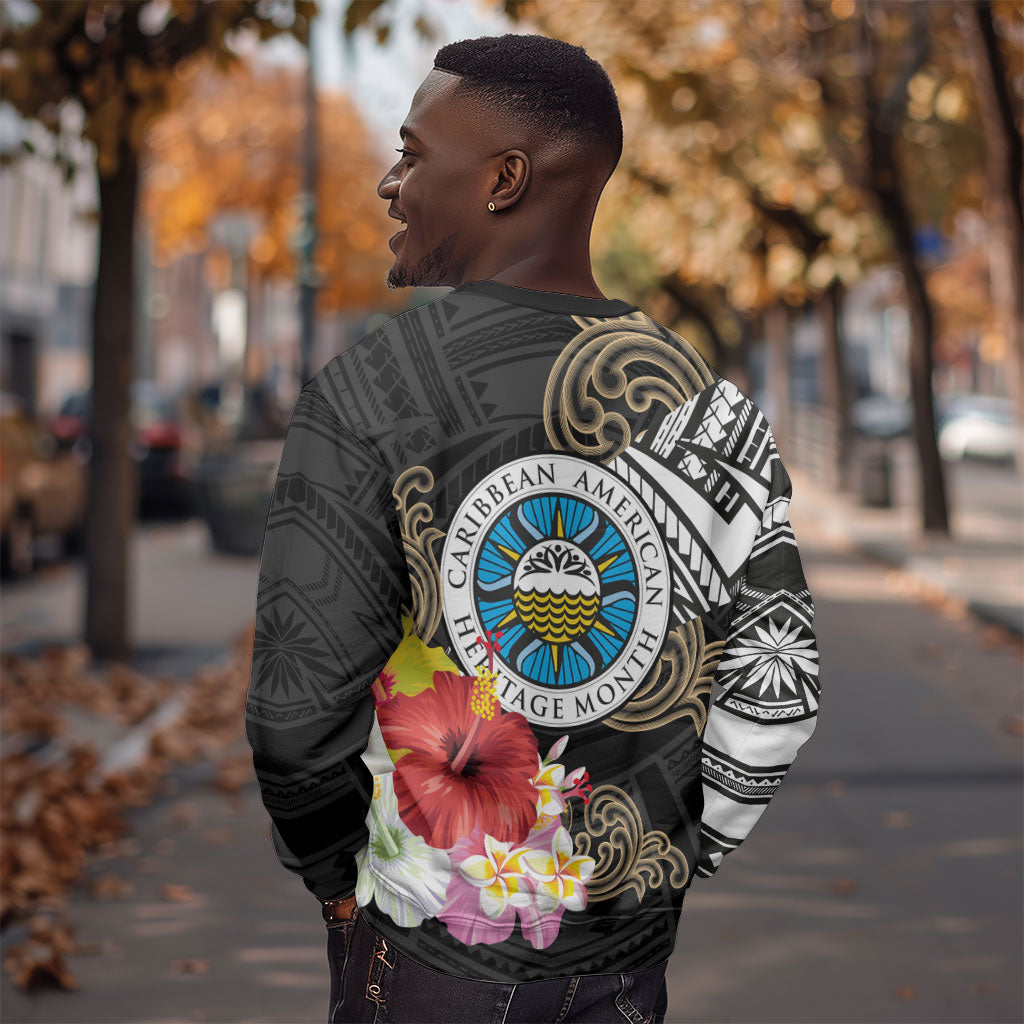 Caribbean American Heritage Month Sweatshirt Tribal Pattern Tropical Hibiscus Flower