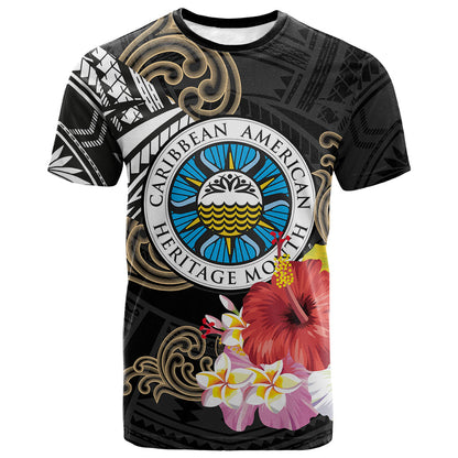 Caribbean American Heritage Month T shirt Tribal Pattern Tropical Hibiscus Flower