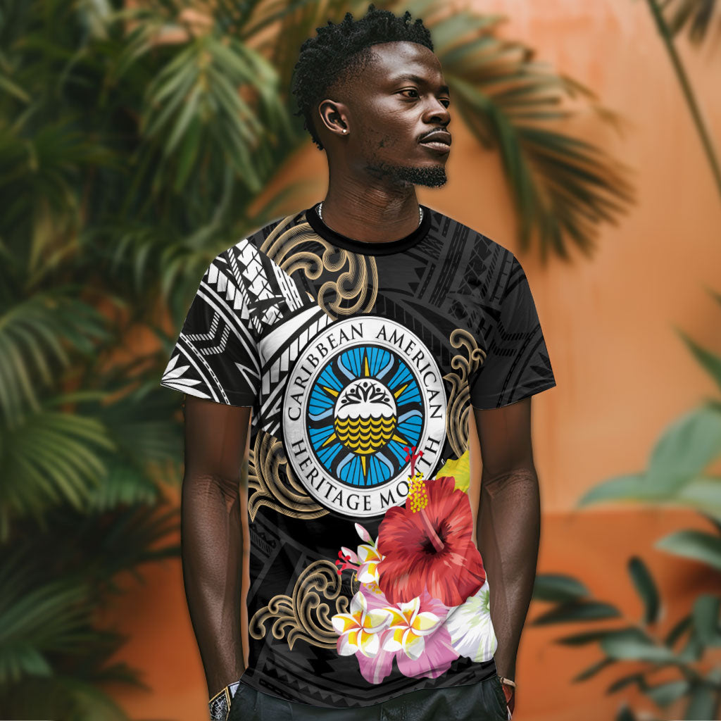 Caribbean American Heritage Month T shirt Tribal Pattern Tropical Hibiscus Flower