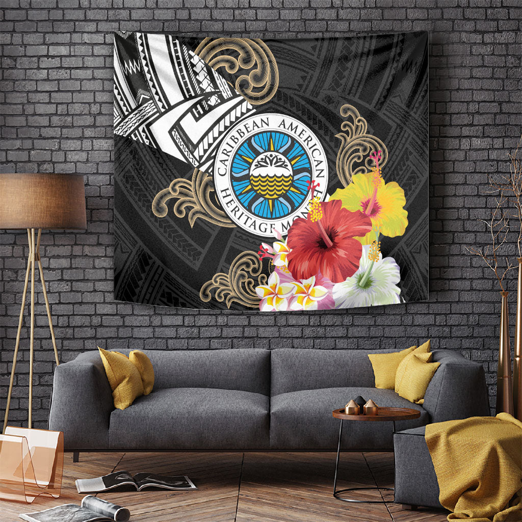Caribbean American Heritage Month Tapestry Tribal Pattern Tropical Hibiscus Flower