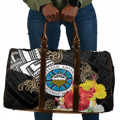 Caribbean American Heritage Month Travel Bag Tribal Pattern Tropical Hibiscus Flower