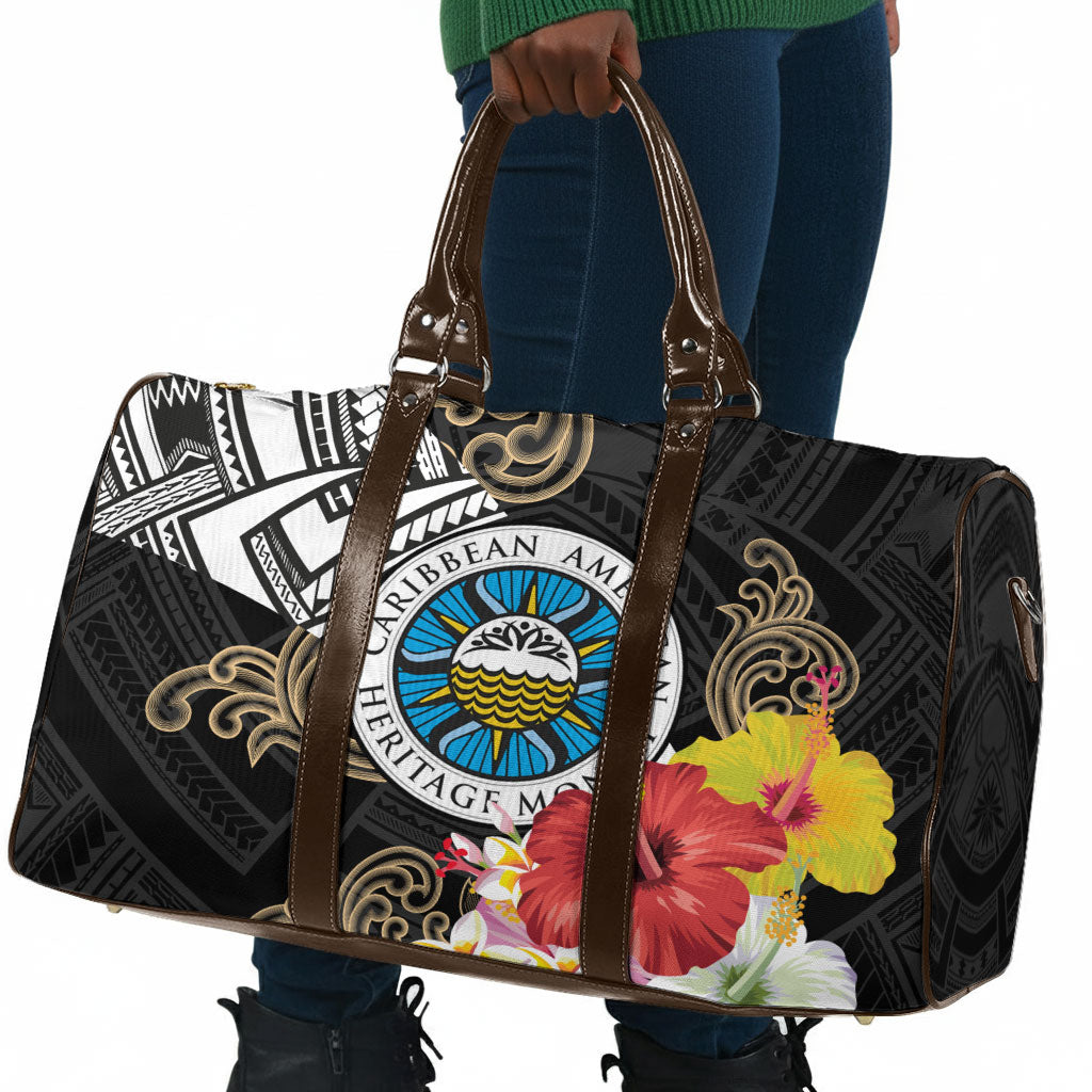 Caribbean American Heritage Month Travel Bag Tribal Pattern Tropical Hibiscus Flower