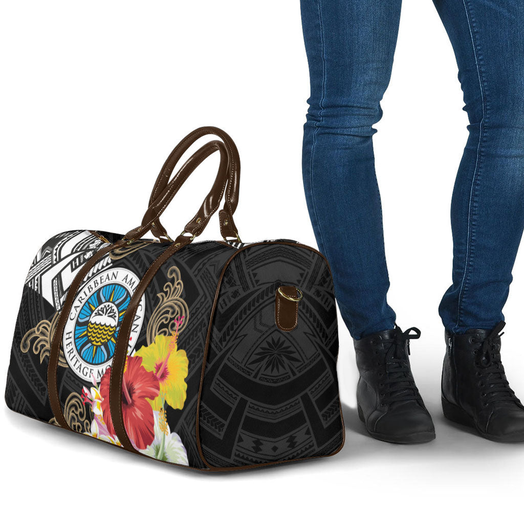 Caribbean American Heritage Month Travel Bag Tribal Pattern Tropical Hibiscus Flower