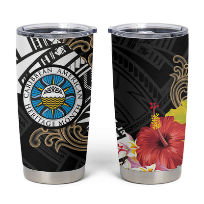 Caribbean American Heritage Month Tumbler Cup Tribal Pattern Tropical Hibiscus Flower
