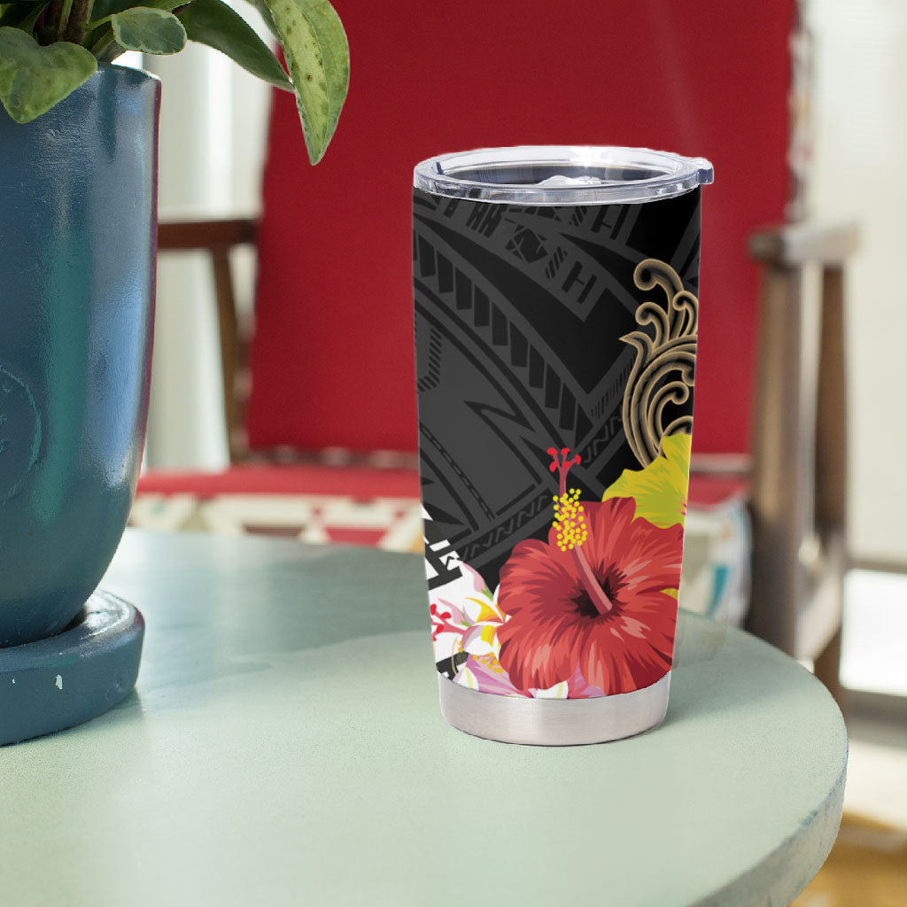Caribbean American Heritage Month Tumbler Cup Tribal Pattern Tropical Hibiscus Flower