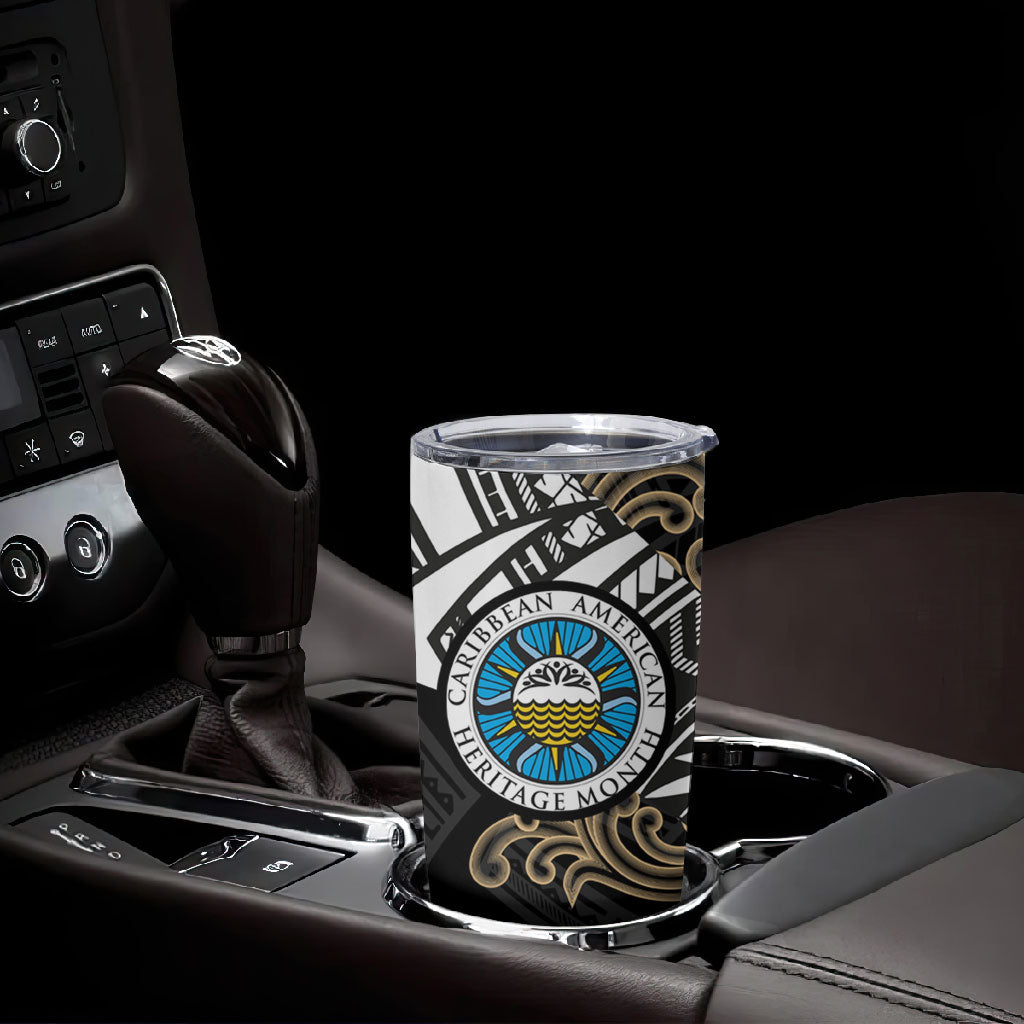 Caribbean American Heritage Month Tumbler Cup Tribal Pattern Tropical Hibiscus Flower