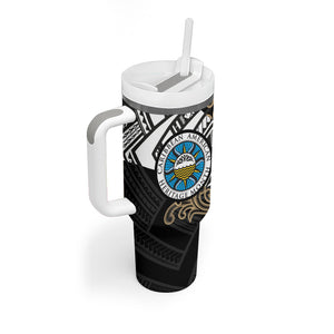 Caribbean American Heritage Month Tumbler With Handle Tribal Pattern Tropical Hibiscus Flower