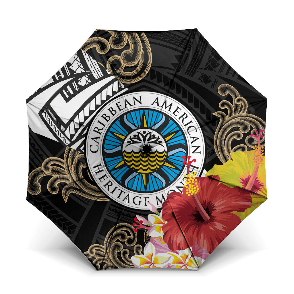 Caribbean American Heritage Month Umbrella Tribal Pattern Tropical Hibiscus Flower