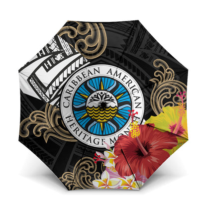 Caribbean American Heritage Month Umbrella Tribal Pattern Tropical Hibiscus Flower