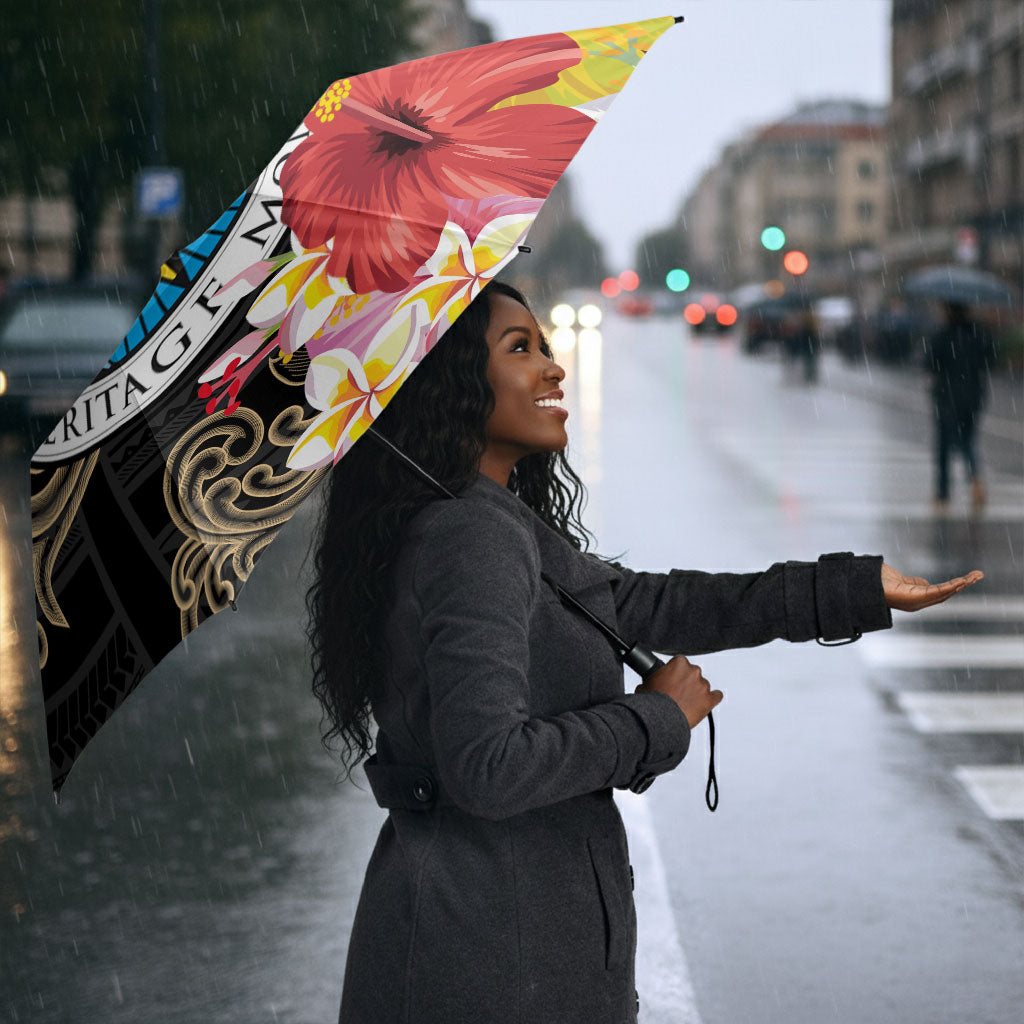 Caribbean American Heritage Month Umbrella Tribal Pattern Tropical Hibiscus Flower
