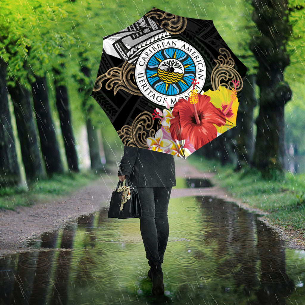 Caribbean American Heritage Month Umbrella Tribal Pattern Tropical Hibiscus Flower