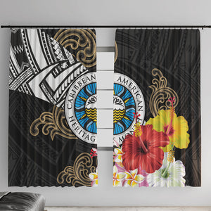 Caribbean American Heritage Month Window Curtain Tribal Pattern Tropical Hibiscus Flower