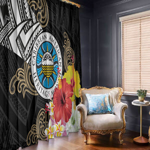 Caribbean American Heritage Month Window Curtain Tribal Pattern Tropical Hibiscus Flower