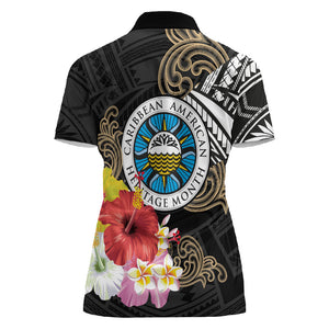 Caribbean American Heritage Month Women Polo Shirt Tribal Pattern Tropical Hibiscus Flower