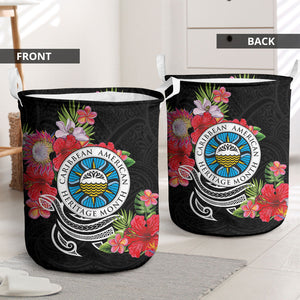 Caribbean American Heritage Month Laundry Basket Tropical Hibiscus Flower Tribal Tattoo