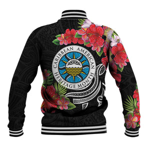 Caribbean American Heritage Month Baseball Jacket Tropical Hibiscus Flower Tribal Tattoo