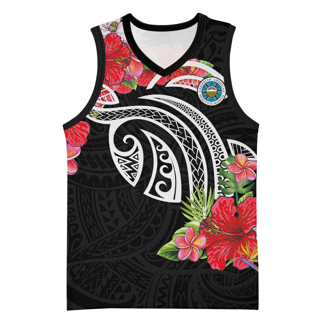 Caribbean American Heritage Month Basketball Jersey Tropical Hibiscus Flower Tribal Tattoo