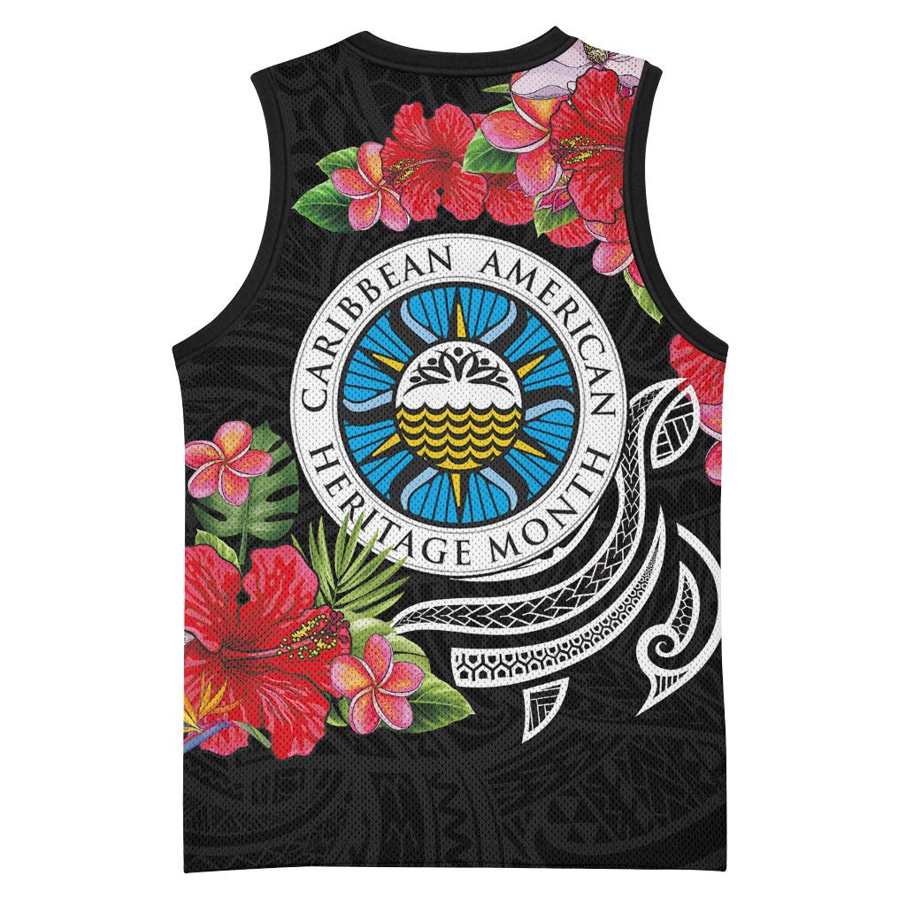 Caribbean American Heritage Month Basketball Jersey Tropical Hibiscus Flower Tribal Tattoo
