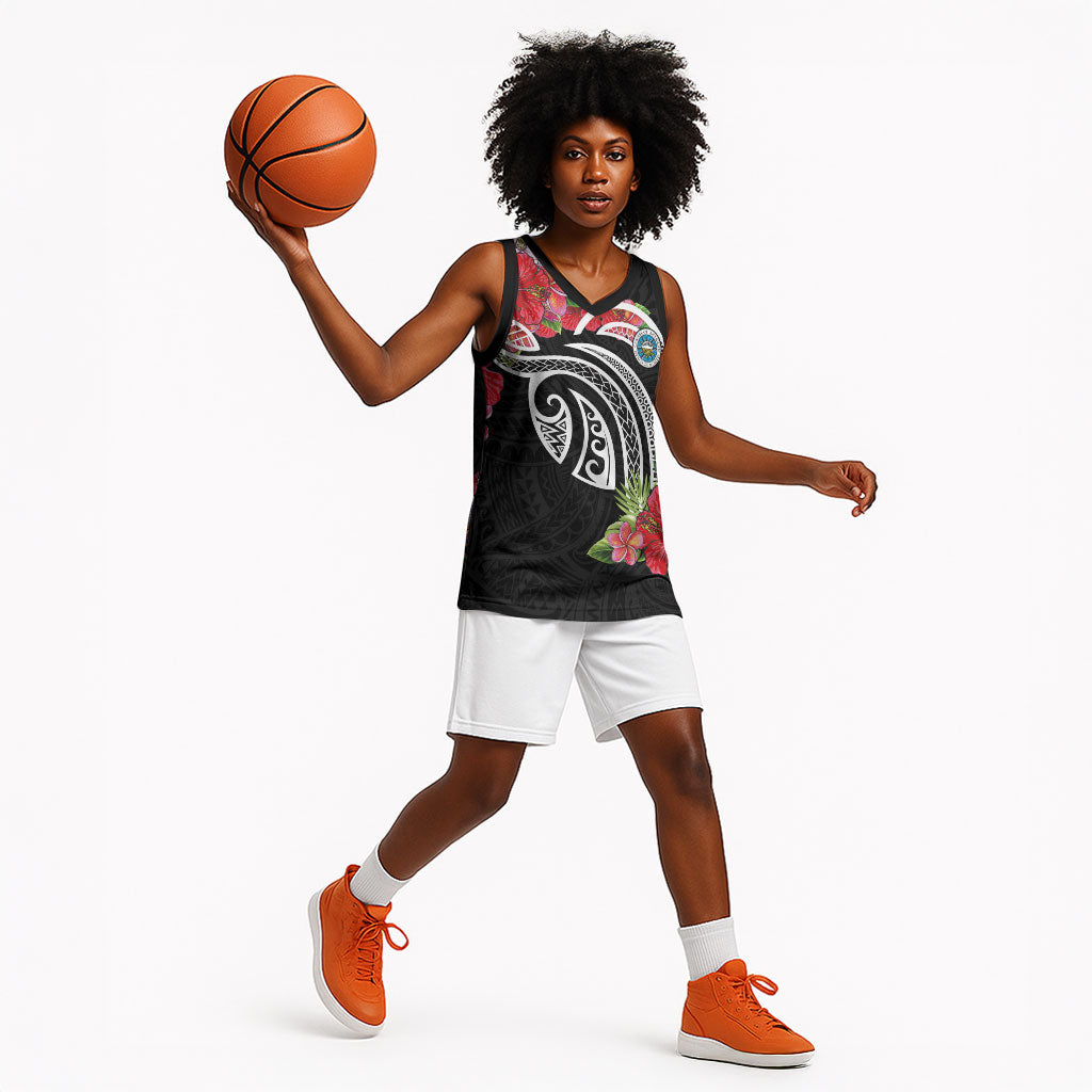 Caribbean American Heritage Month Basketball Jersey Tropical Hibiscus Flower Tribal Tattoo