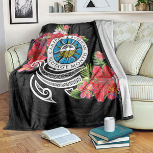 Caribbean American Heritage Month Blanket Tropical Hibiscus Flower Tribal Tattoo