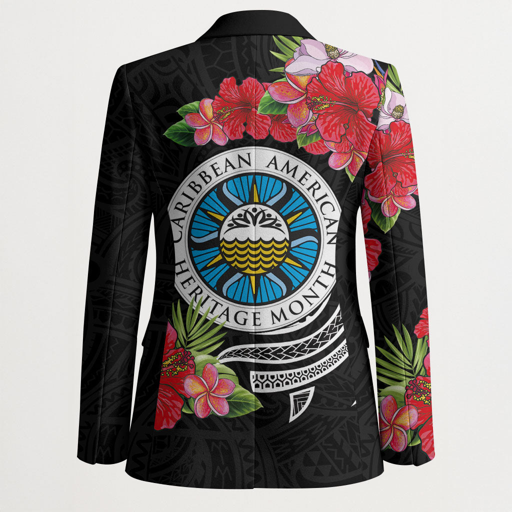 Caribbean American Heritage Month Blazer Tropical Hibiscus Flower Tribal Tattoo