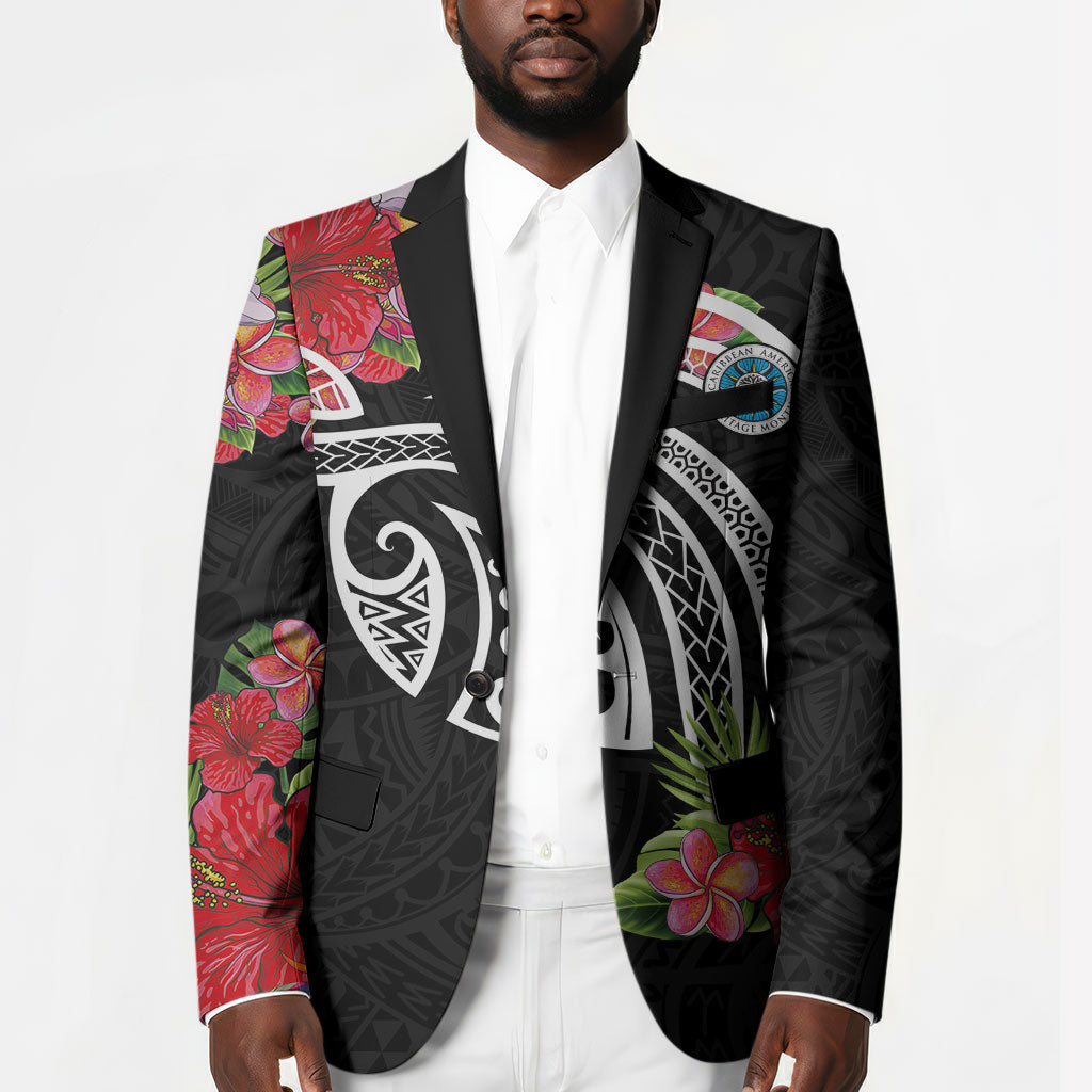 Caribbean American Heritage Month Blazer Tropical Hibiscus Flower Tribal Tattoo