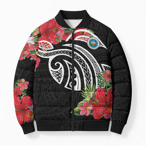 Caribbean American Heritage Month Bomber Puffer Jacket Tropical Hibiscus Flower Tribal Tattoo