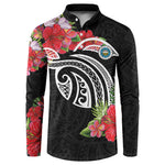 Caribbean American Heritage Month Button Sweatshirt Tropical Hibiscus Flower Tribal Tattoo