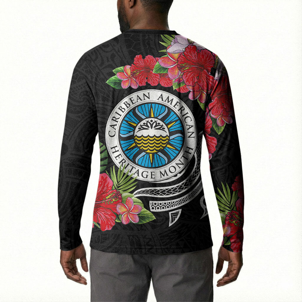 Caribbean American Heritage Month Button Sweatshirt Tropical Hibiscus Flower Tribal Tattoo