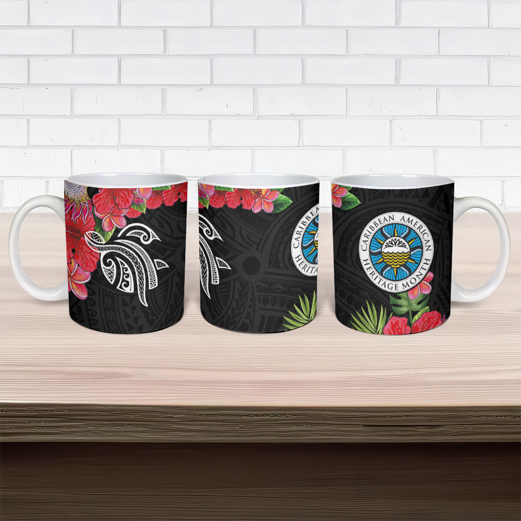 Caribbean American Heritage Month Ceramic Mug Tropical Hibiscus Flower Tribal Tattoo
