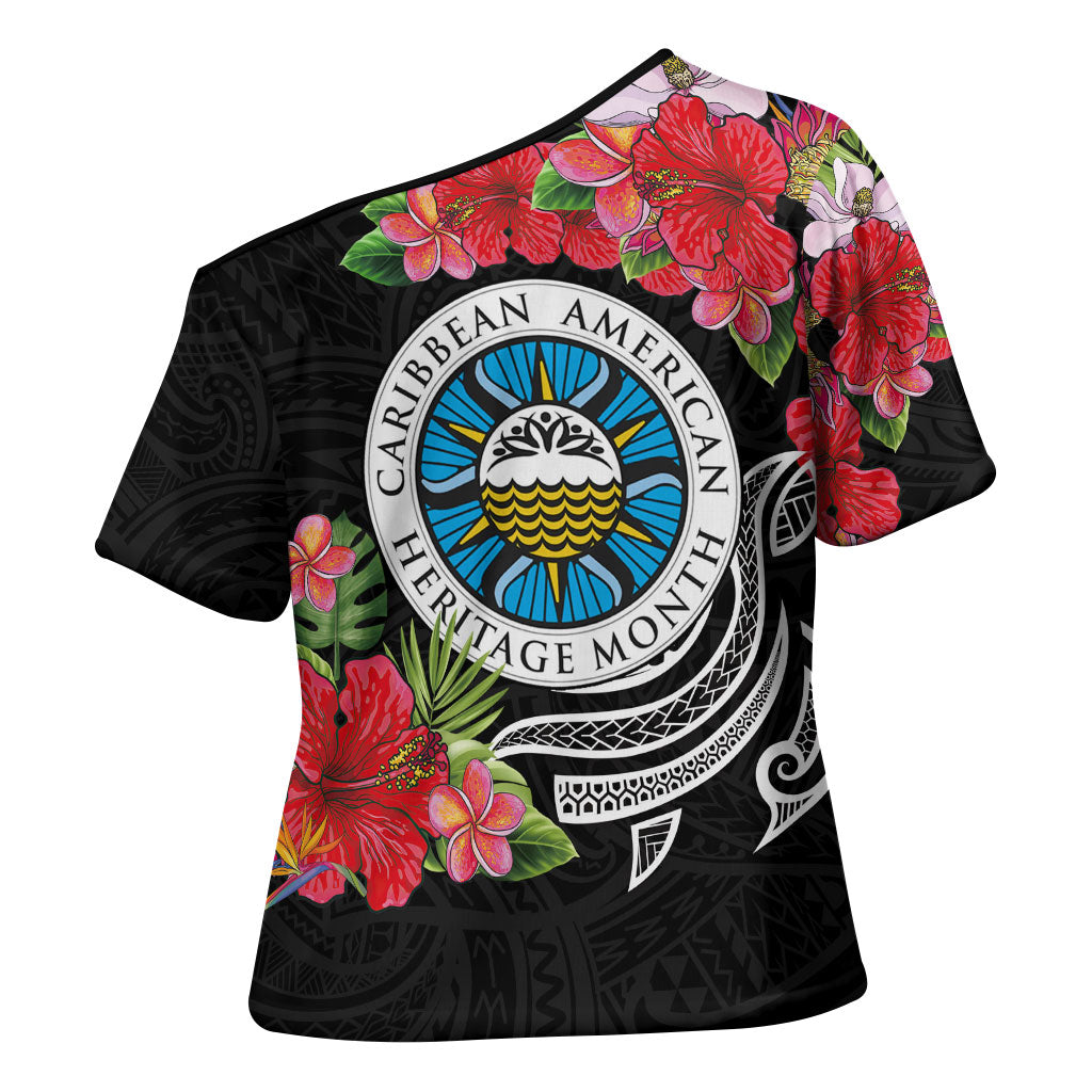Caribbean American Heritage Month Cross Shoulder Shirt Tropical Hibiscus Flower Tribal Tattoo