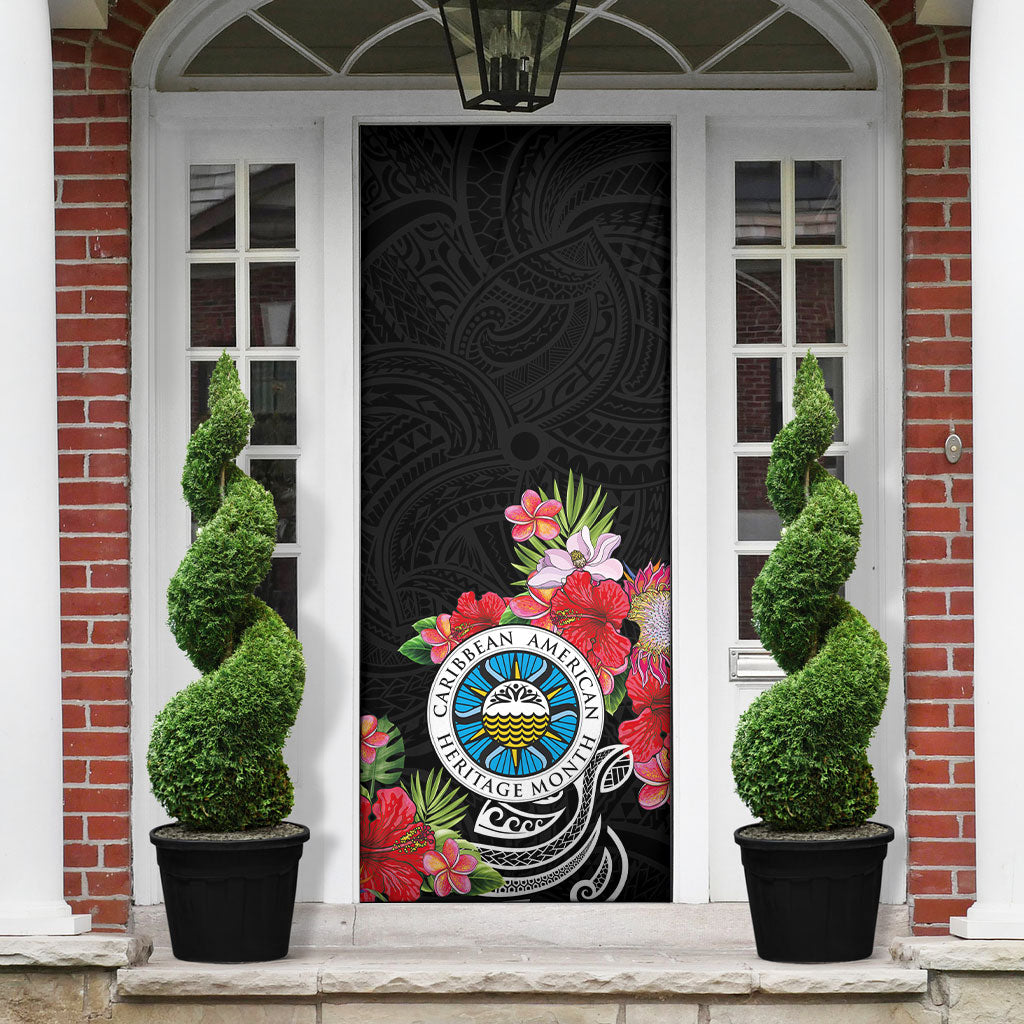 Caribbean American Heritage Month Door Cover Tropical Hibiscus Flower Tribal Tattoo