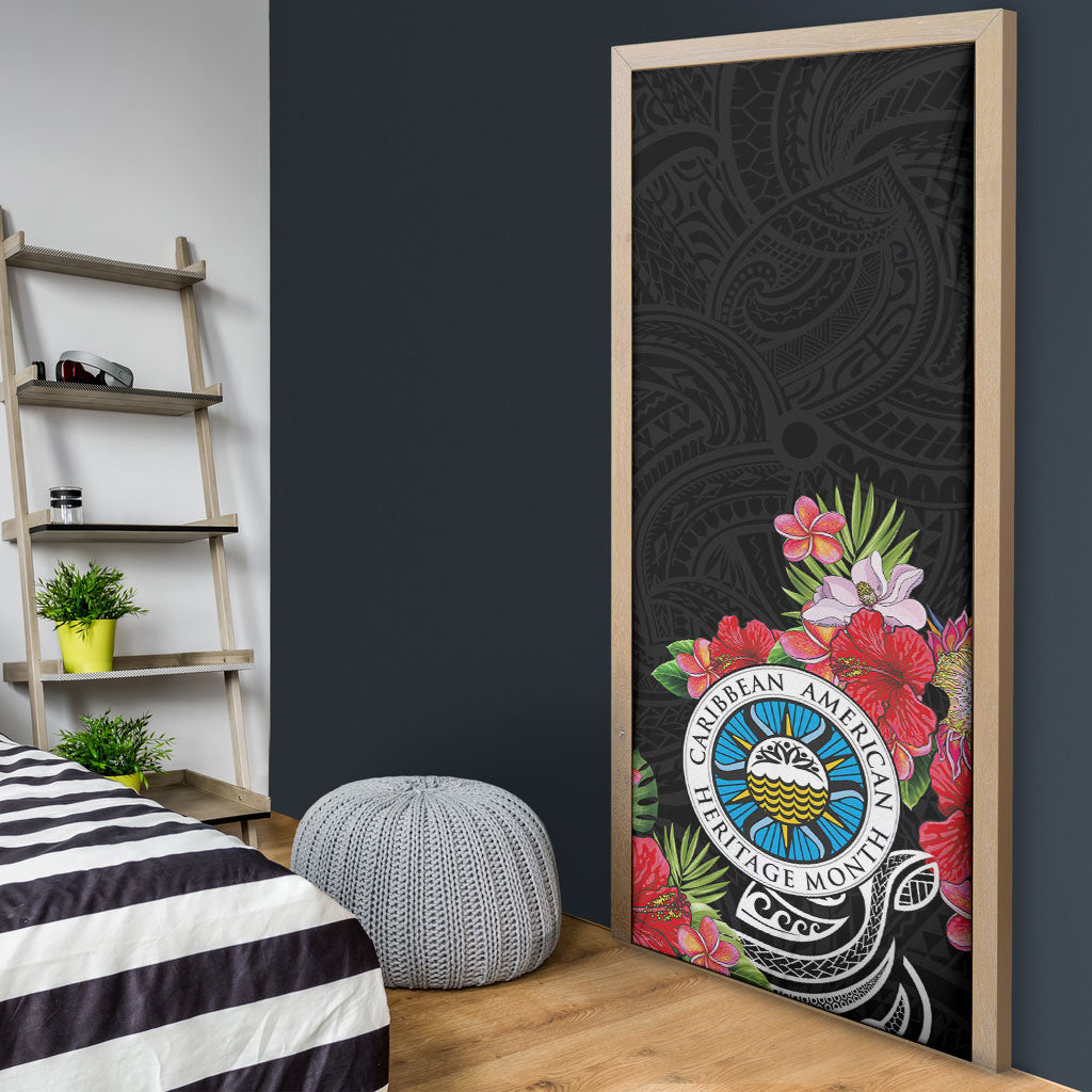Caribbean American Heritage Month Door Cover Tropical Hibiscus Flower Tribal Tattoo