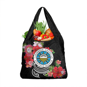 Caribbean American Heritage Month Grocery Bag Tropical Hibiscus Flower Tribal Tattoo