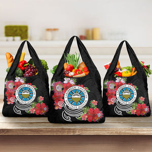 Caribbean American Heritage Month Grocery Bag Tropical Hibiscus Flower Tribal Tattoo