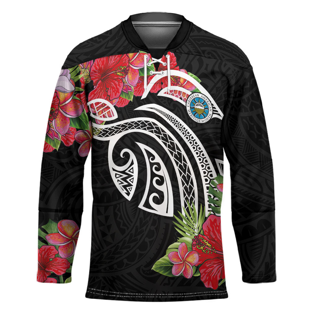 Caribbean American Heritage Month Hockey Jersey Tropical Hibiscus Flower Tribal Tattoo