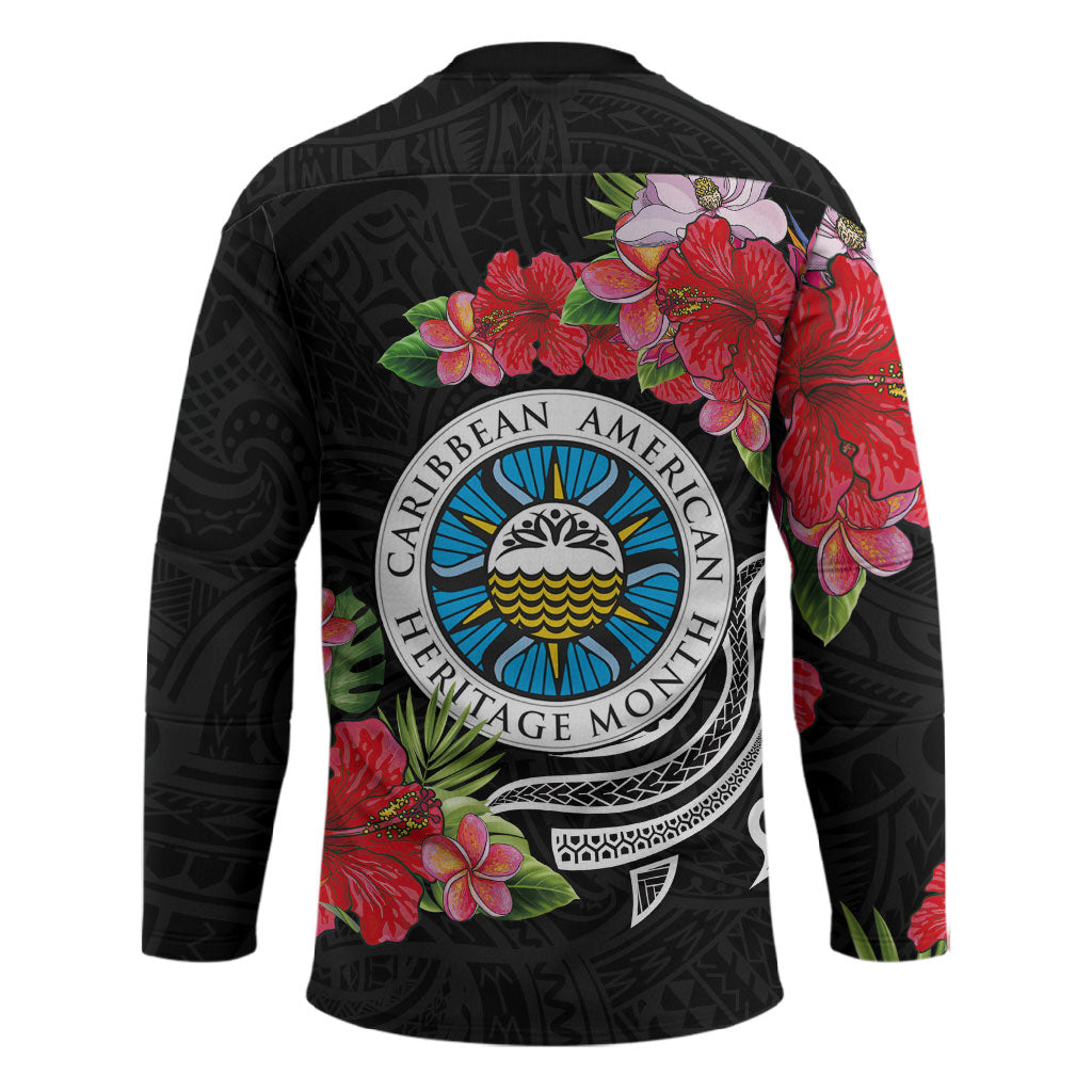 Caribbean American Heritage Month Hockey Jersey Tropical Hibiscus Flower Tribal Tattoo