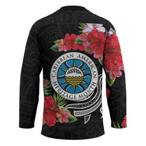Caribbean American Heritage Month Hockey Jersey Tropical Hibiscus Flower Tribal Tattoo