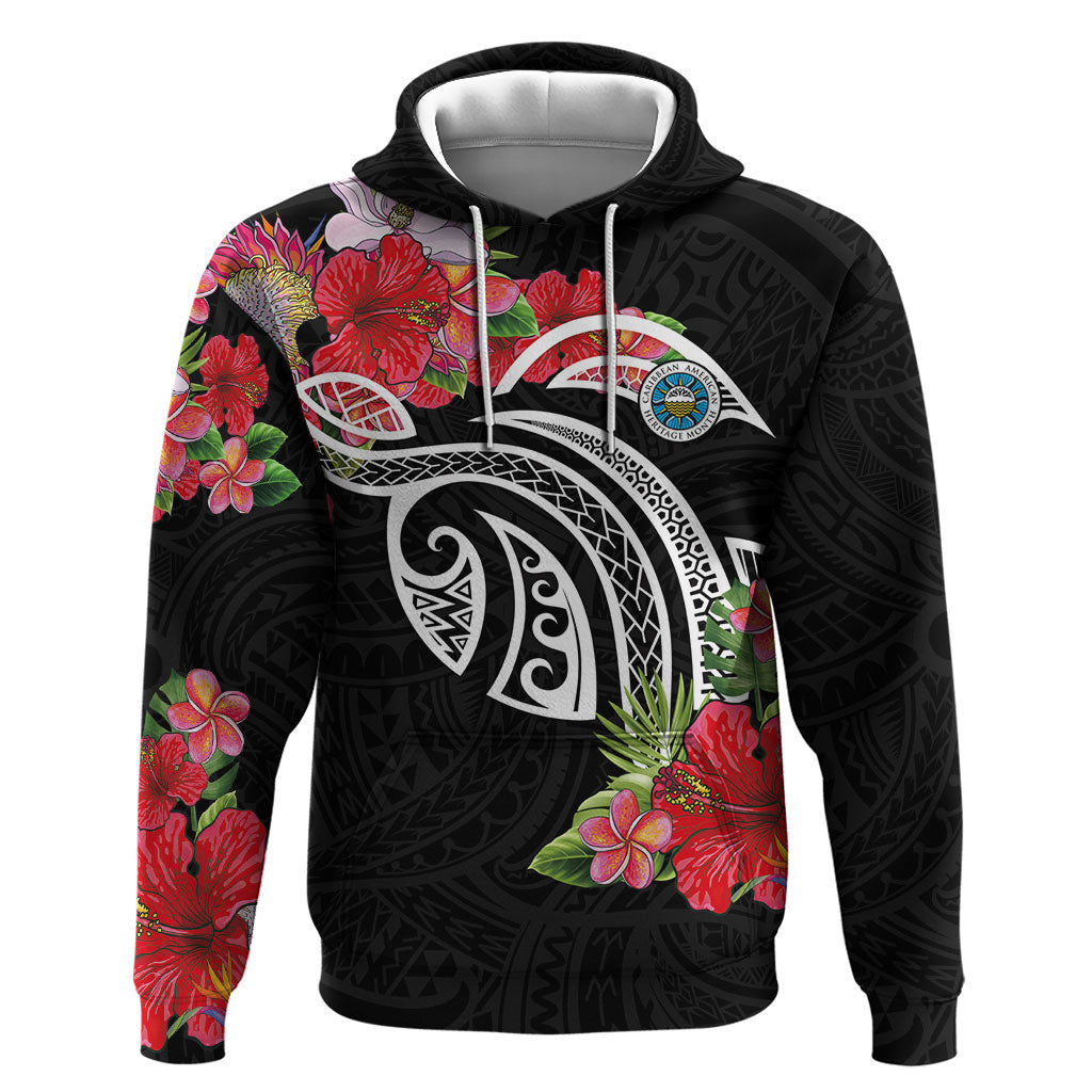 Caribbean American Heritage Month Hoodie Tropical Hibiscus Flower Tribal Tattoo