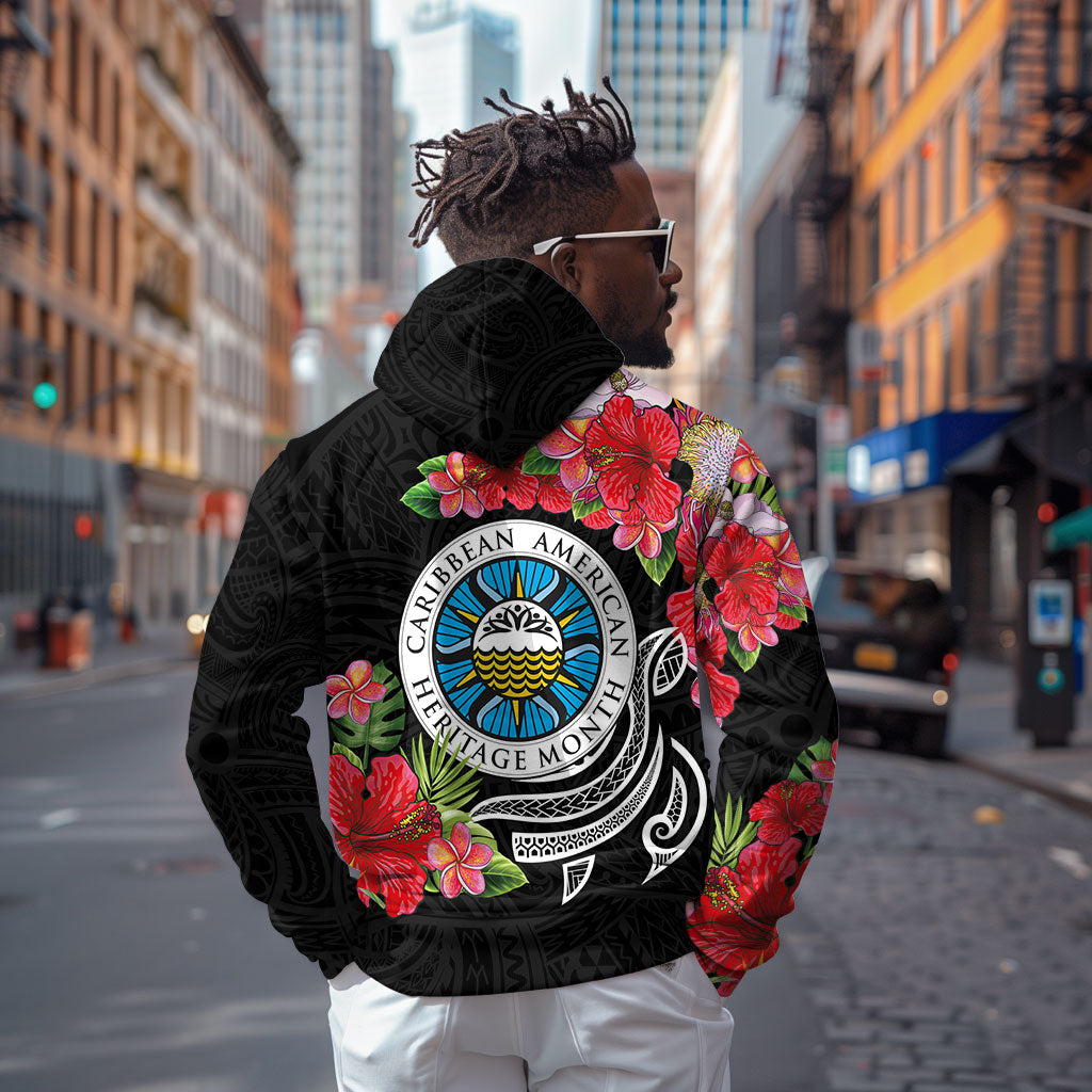 Caribbean American Heritage Month Hoodie Tropical Hibiscus Flower Tribal Tattoo