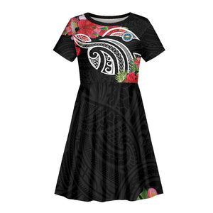 Caribbean American Heritage Month Kid Short Sleeve Dress Tropical Hibiscus Flower Tribal Tattoo